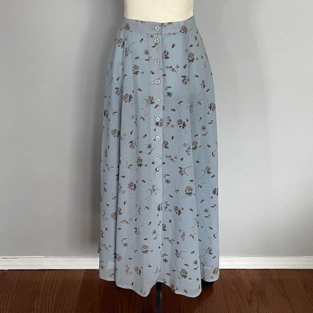 Authentic Vintage Blue Floral Button-Up Maxi Skirt
